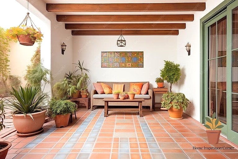 Terracotta Tile in a Herringbone Pattern