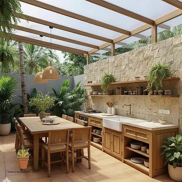 23 Creative Dapur Outdoor Ideas You Haven't Seen Before 8 Terracotta Tile Flooring with Herringbone Pattern