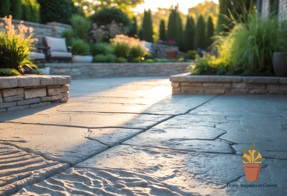 Textured Cement with Inlaid Wood Accents