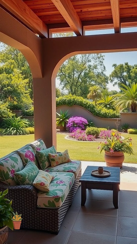 Tropical Print Cushions and Umbrella