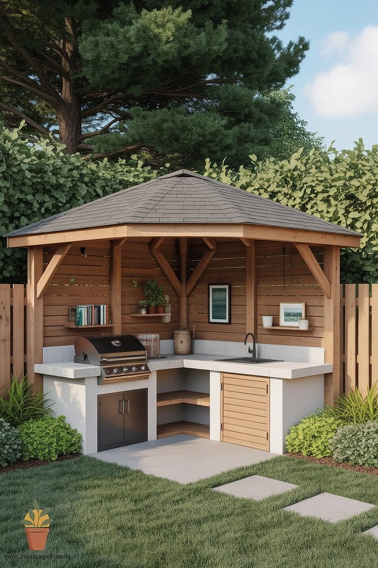 Tucked-In Corner Grill Booth with Privacy Screens