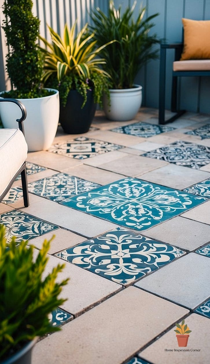 25 Patio Tiles Designs That Maximize Style and Function 26 Two-Level Tiled Patio with Contrasting Materials