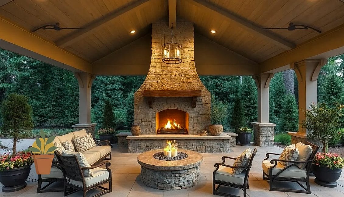 Two-Sided Fireplace Between Patio and Yard
