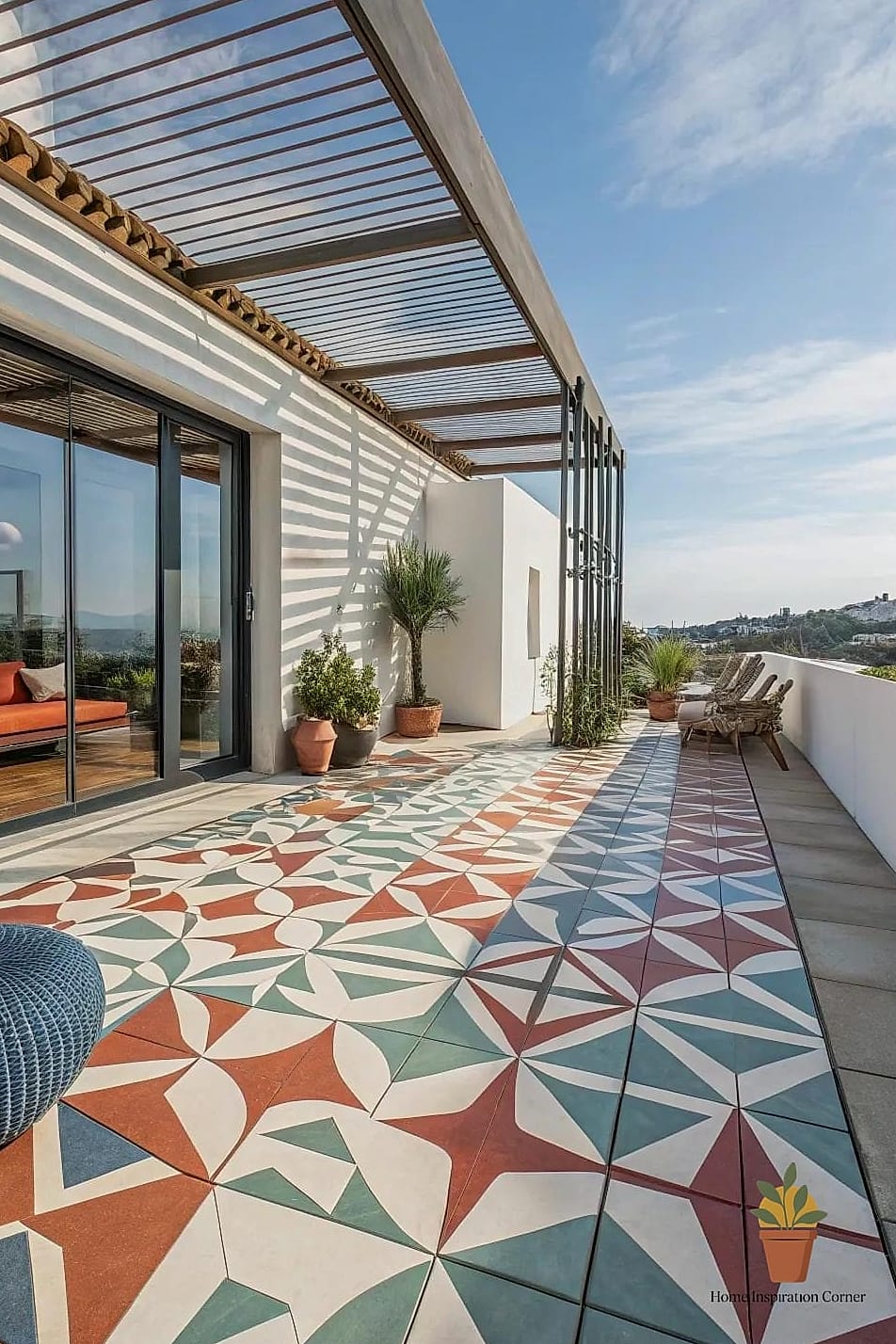 25 Patio Tiles Designs That Maximize Style and Function 17 Two-Tone Geometric Layout