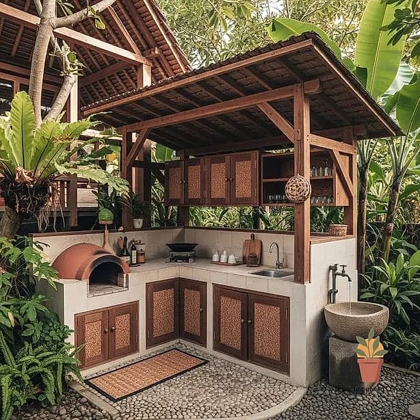 23 Creative Dapur Outdoor Ideas You Haven't Seen Before 15 Two-Tone Cabinetry in Warm Wood and Matte Black