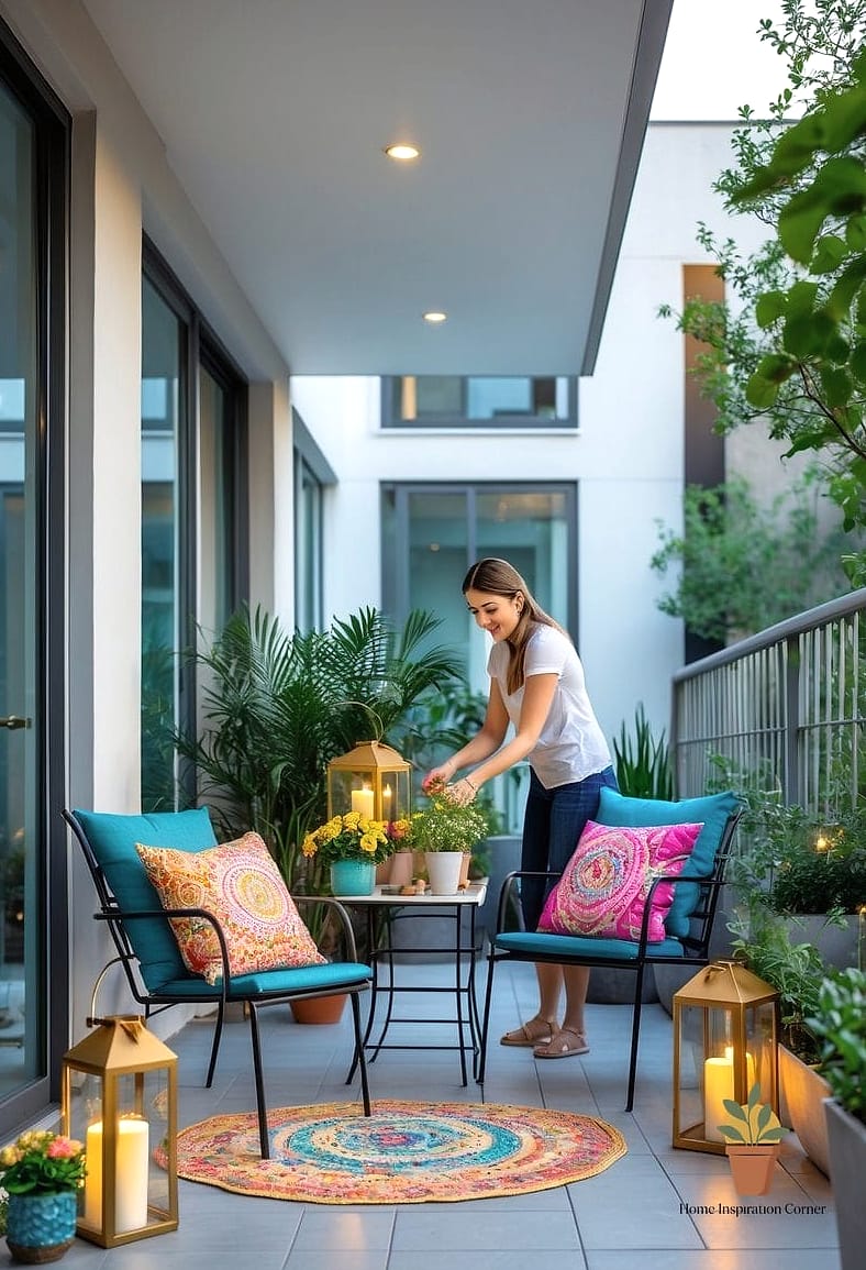 21 Apartment Patio Decorating Ideas Ideas That Work in Any Size Home 16 Use a Statement Outdoor Rug and Furniture Combo