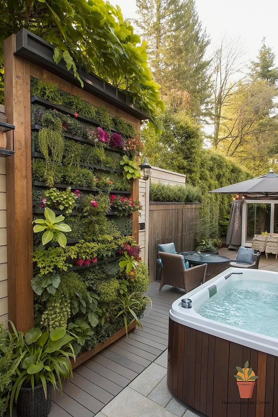 10 Hot Tub Backyard Concepts That Are Actually Achievable on a Budget 6 Vertical Garden Privacy Wall