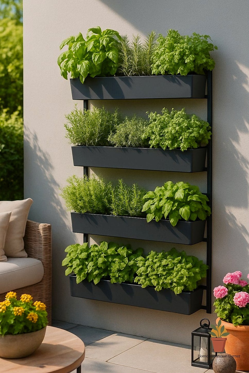 Vertical Herb Garden Near the Grill Station