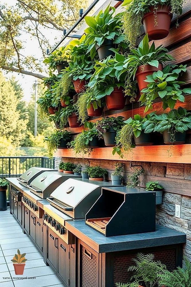 Vertical Herb Garden Beside the Grill