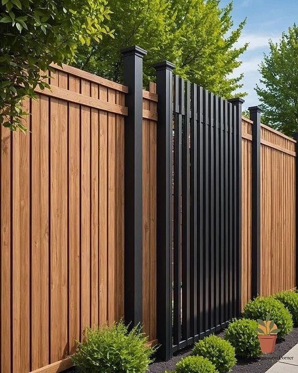 Vertical Slat Fence with Metal Frame