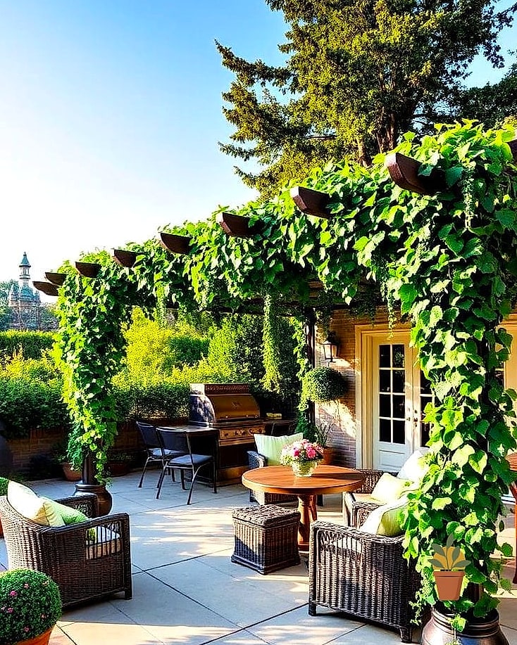 Vine-Covered Pergola With Climbing Plants