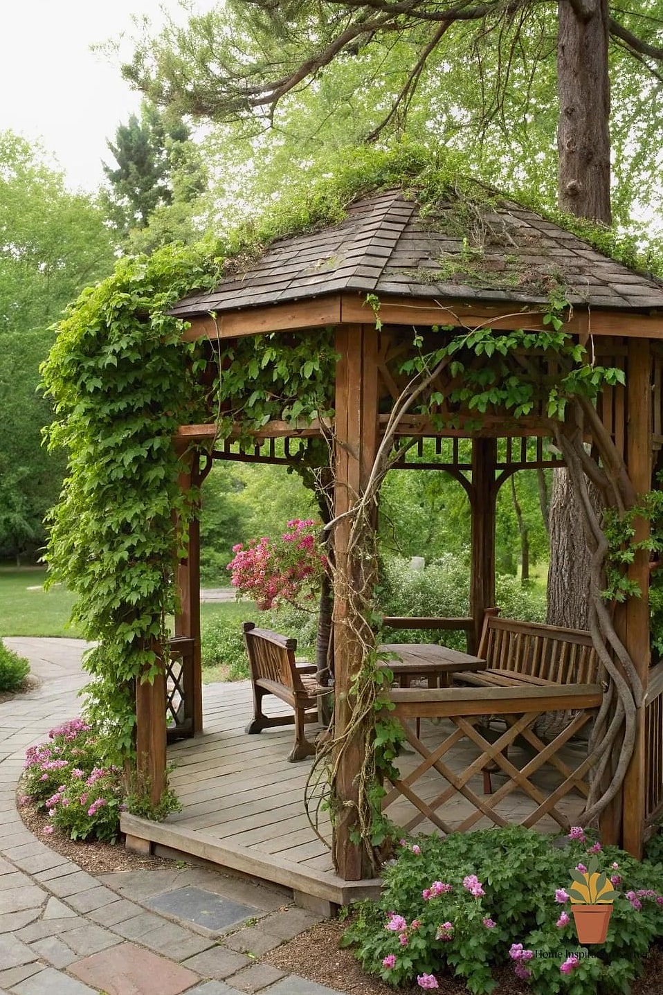 Vine-Covered Pergola-Style Gazebo
