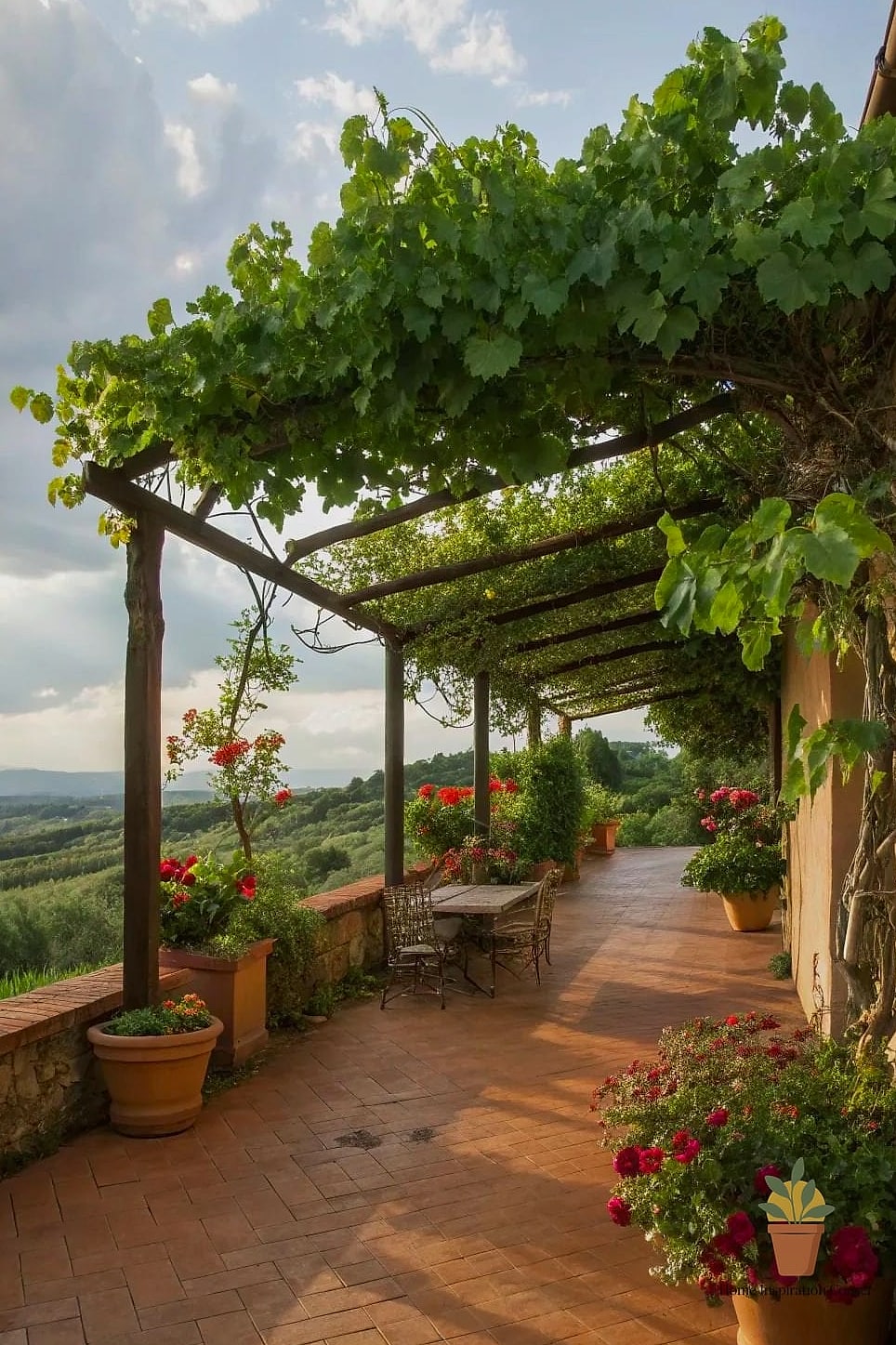 A Vine-Covered Trellis Dividing Outdoor Rooms