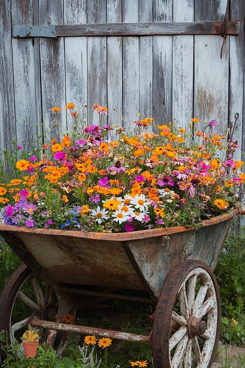 Vintage Wheelbarrow Wheel Trellis