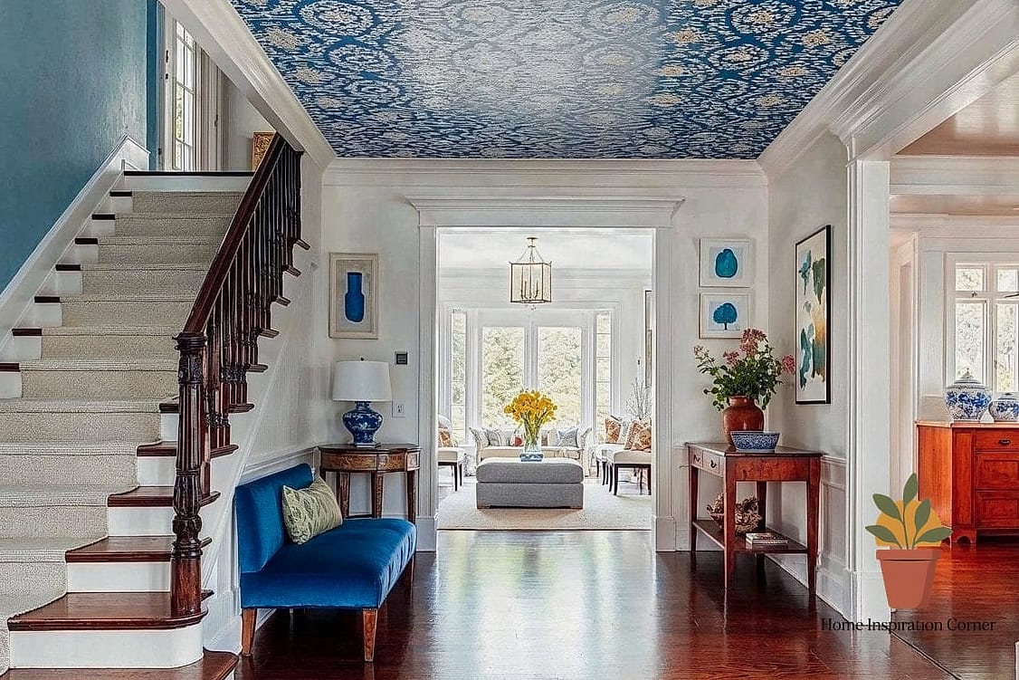 Wallpapered Ceilings in the Formal Living Room
