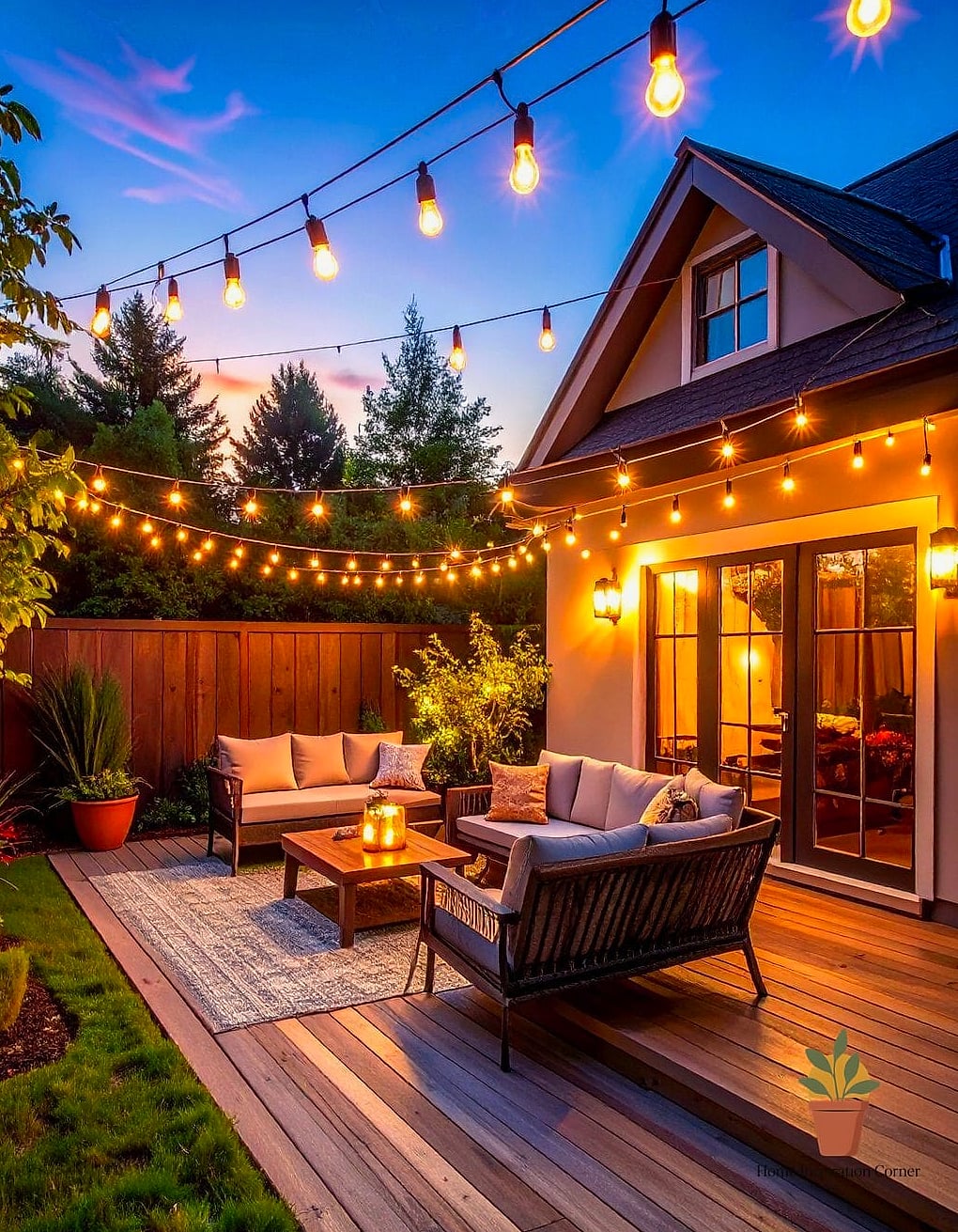 Warm String Lights in a Crisscross Pattern
