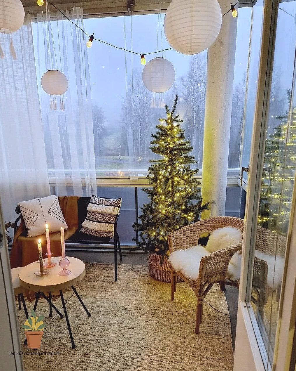 Warm White String Lights Along the Railing