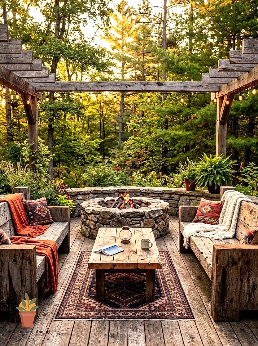 Warm Wood Pergolas with String Lighting