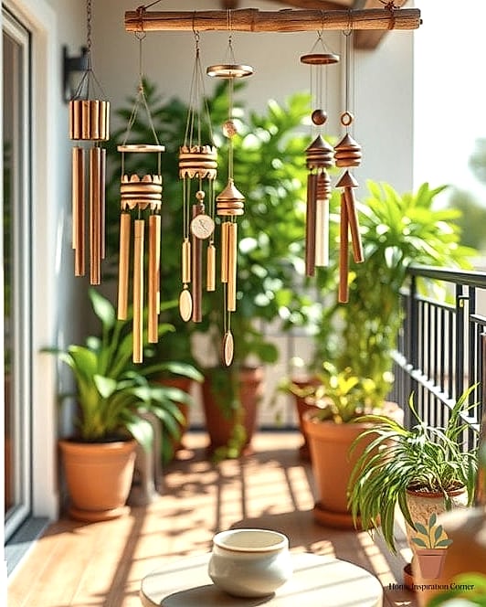 23 Balcony Decoration Ideas Looks We're Obsessed With This Year 19 Wind Chimes and Sound Elements