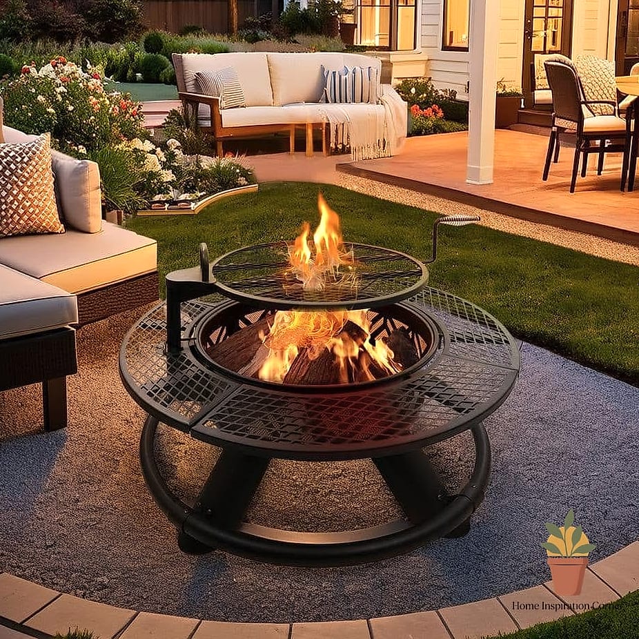 Wood-Burning Pit with Stone Veneer