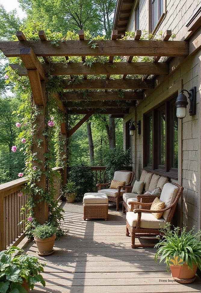 Wood Pergola with Slatted Roof