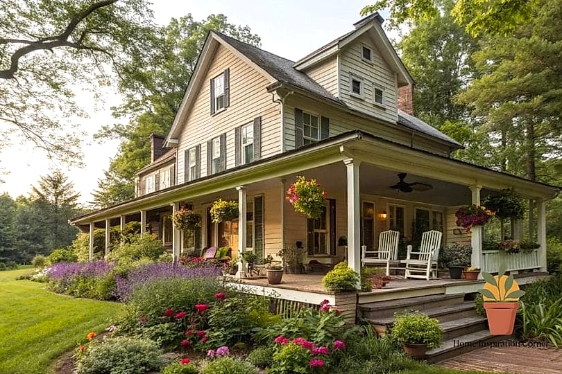 A Wraparound Porch with Rocking Chairs
