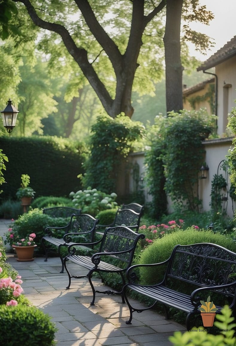 Wrought Iron Bistro Seating Tucked Into Corners