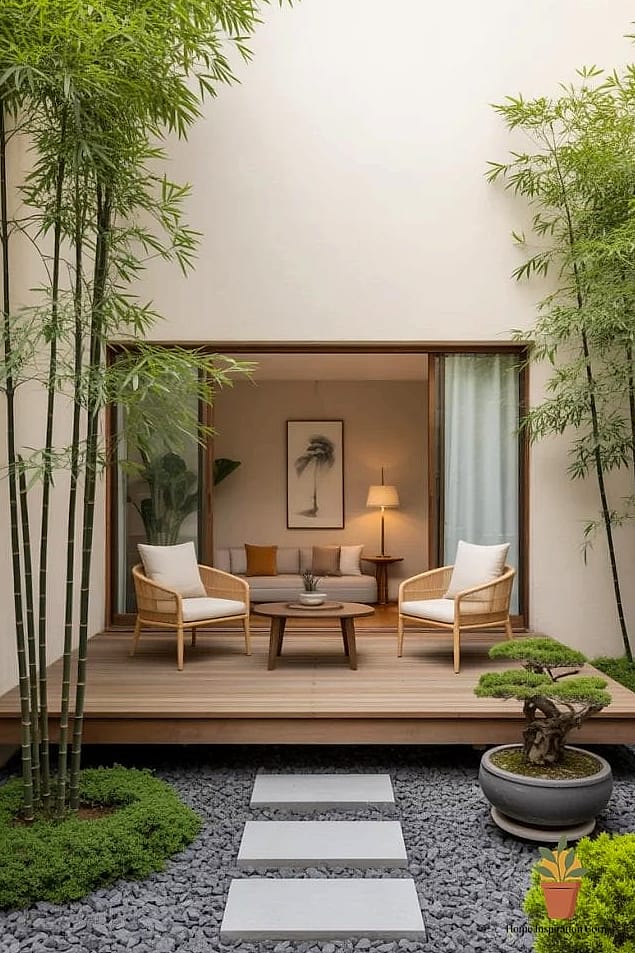Zen-Inspired Terrace with Natural Stone and Water Feature