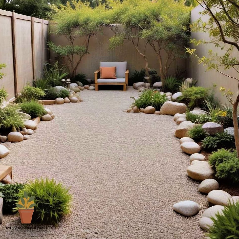 Zen Patio with Gravel and Stone Elements