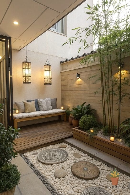 Zen Retreat Patio with Natural Stone and Bamboo