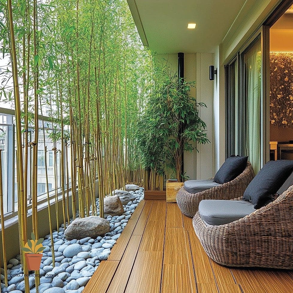 18 Outdoor Terrace Design Photos That Will Inspire Your Next Project 9 Zen Terrace with Bamboo Screening and Water Feature
