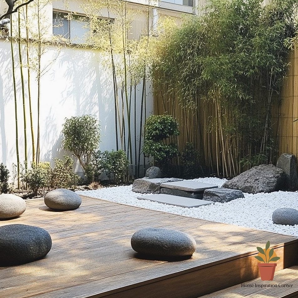 Zen Terrace with Pebble Accents and Water Feature